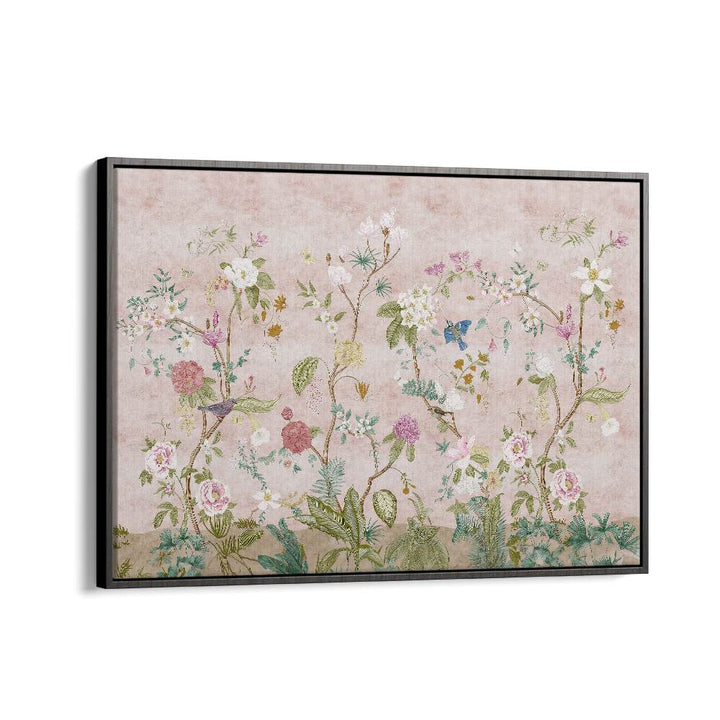 Pink floral Indian art painting Artwork in Black Floater Frame