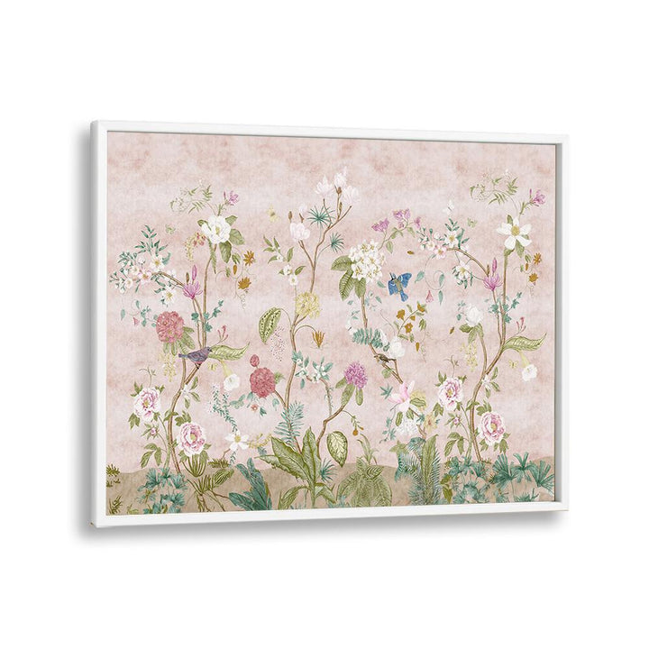 Pink floral Indian art painting Artwork in White Plain Frame