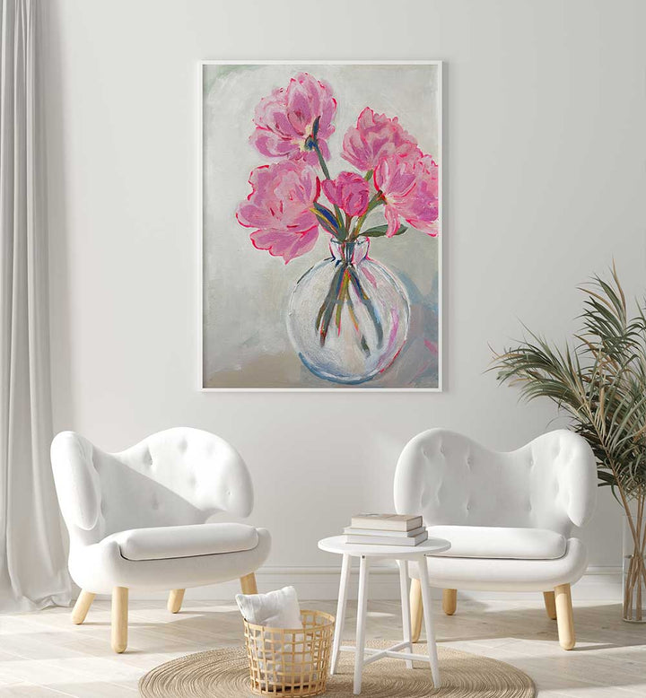 PINK FLOWERS GLASS VASE