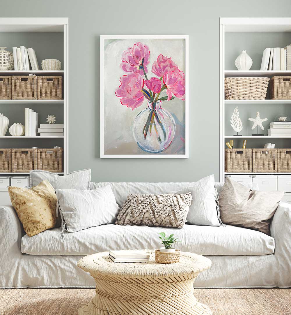 PINK FLOWERS GLASS VASE