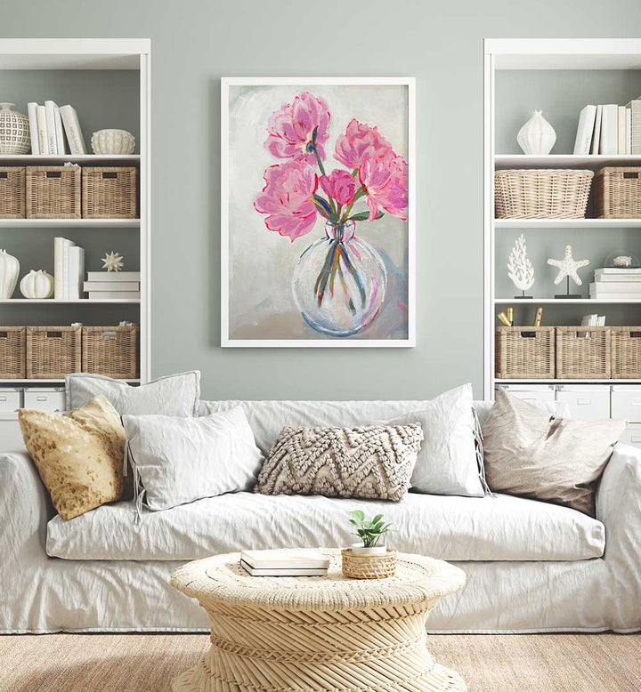 PINK FLOWERS GLASS VASE