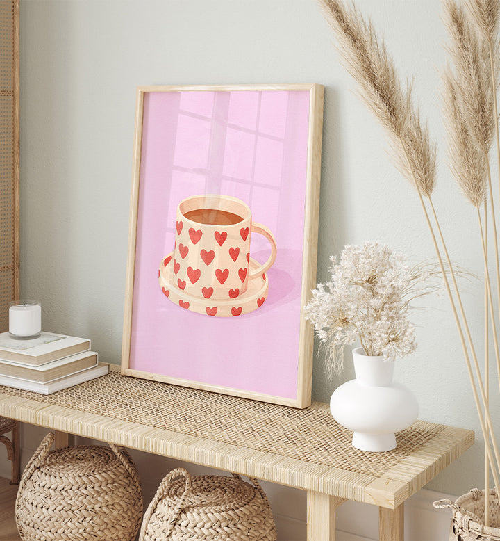 PINK HEART MUG WARM COFFEE