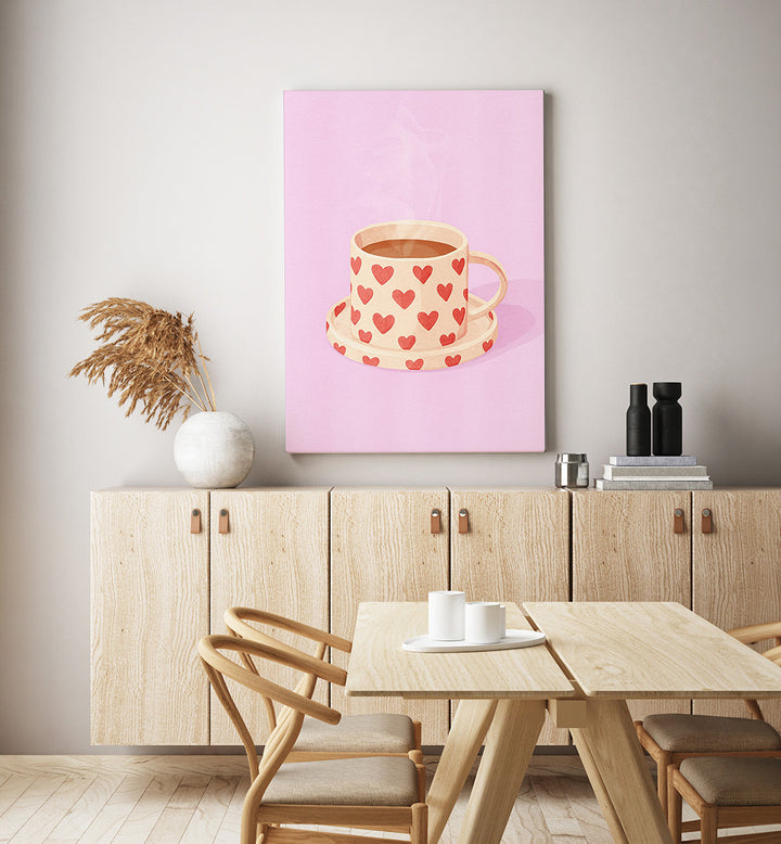 PINK HEART MUG WARM COFFEE