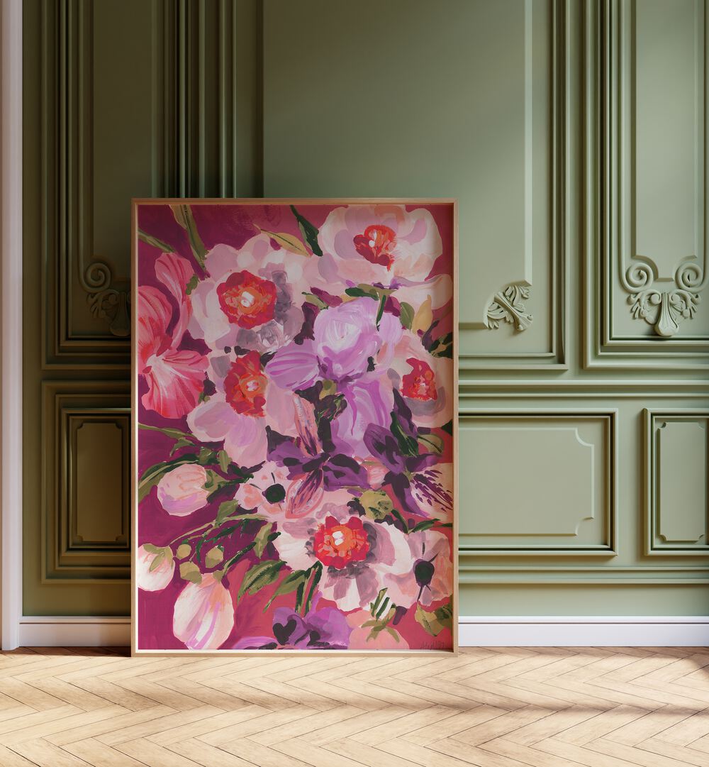 Pink Orchids By Ania Zwara Botanical Flower Paintings Artwork Placed Near Wall