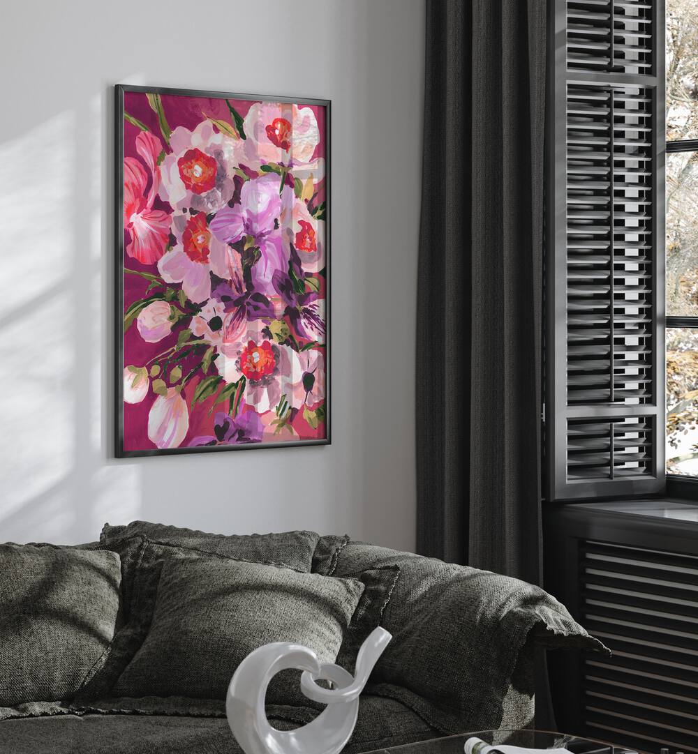 Pink Orchids By Ania Zwara Botanical Flower Paintings Artwork Placed on a wall