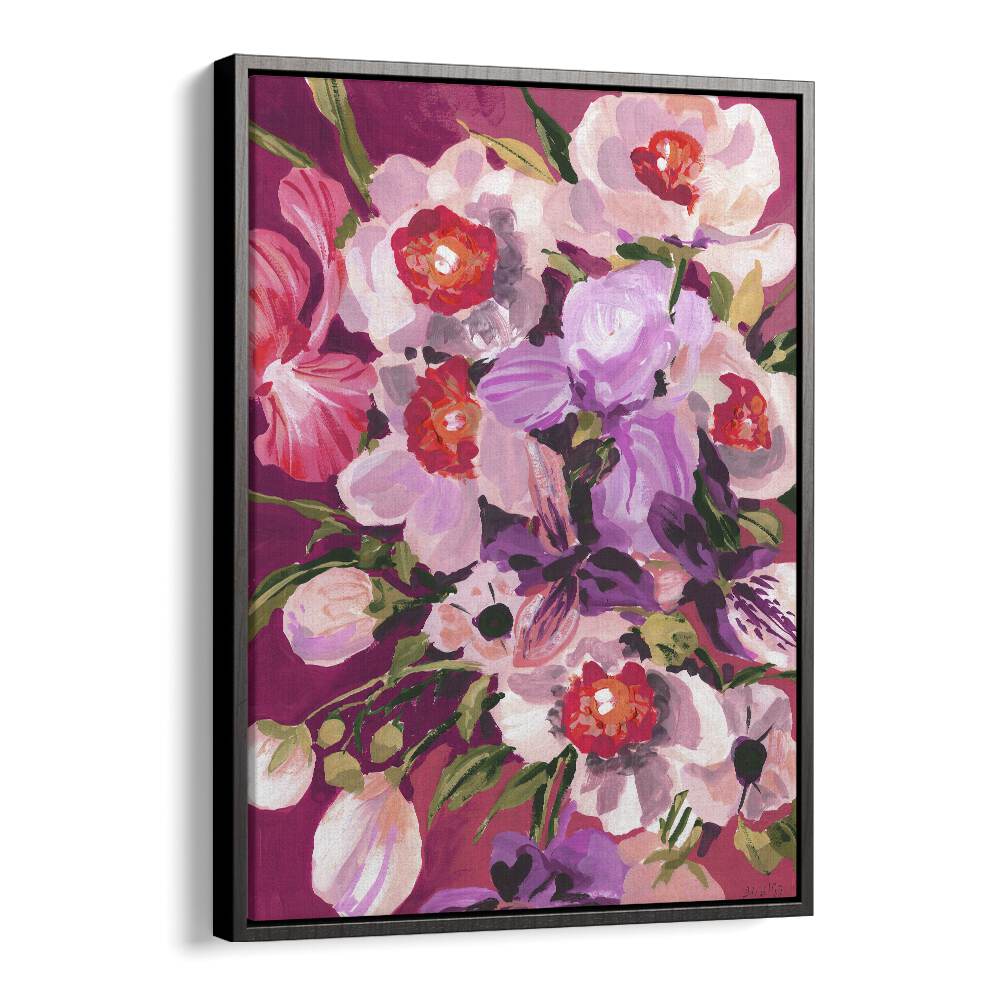 Pink Orchids By Ania Zwara Botanical Flower Paintings Artwork  in Black Floater Frame