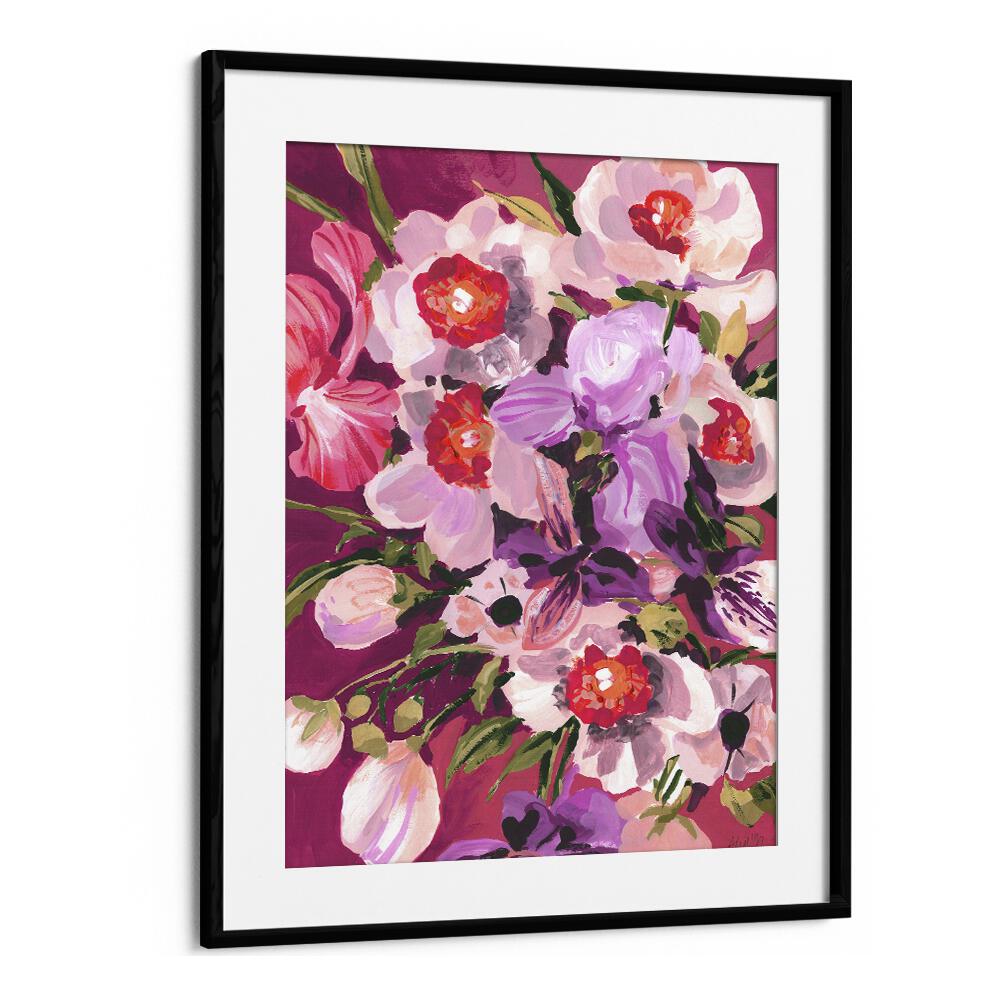 Pink Orchids By Ania Zwara Botanical Flower Paintings Artwork  in Black Frame With Mount