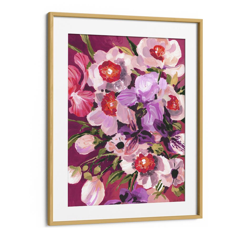 Pink Orchids By Ania Zwara Botanical Flower Paintings Artwork in Oak Wood Frame With Mount