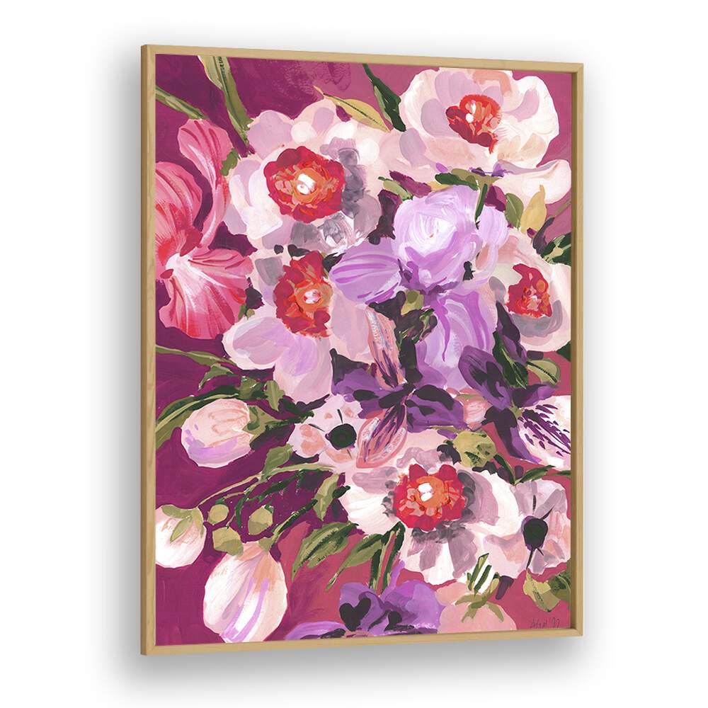 Pink Orchids By Ania Zwara Botanical Flower Paintings Artwork in Oak Wood Plain Frame