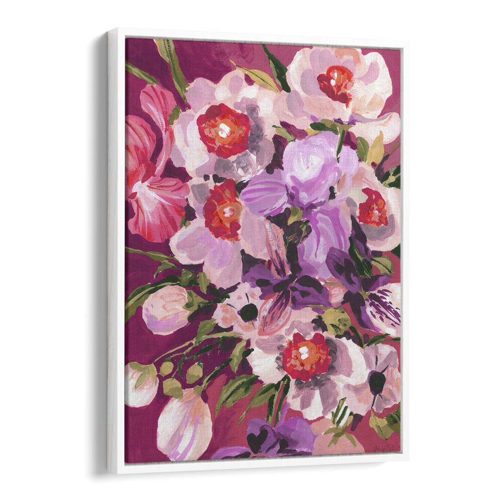 Pink Orchids By Ania Zwara Botanical Flower Paintings Artwork  in White Floater Frame