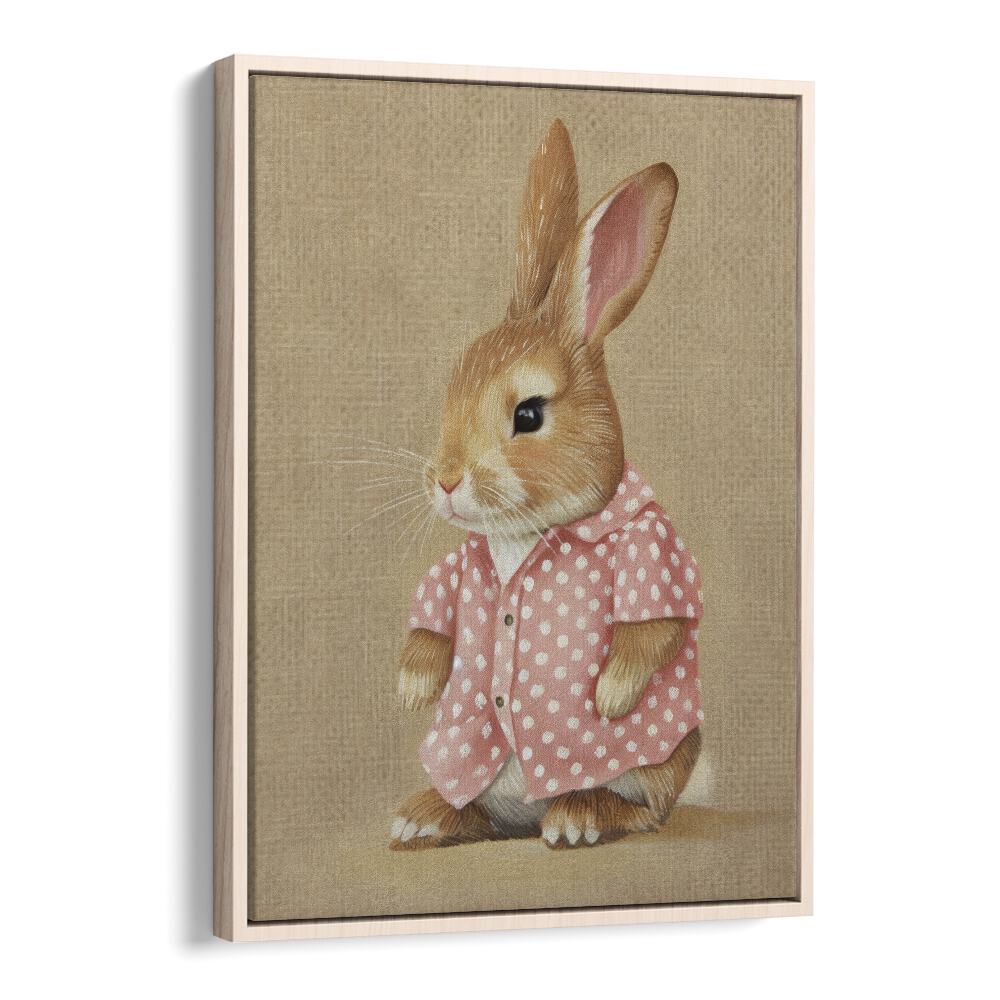 Pink Perfection Bunny's Style Kids Art Artwork in Oak Wood Floater Frame
