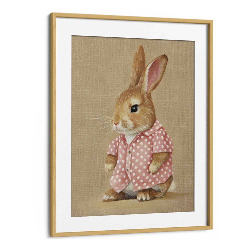 Pink Perfection Bunny's Style Kids Art Artwork in Oak Wood Frame With Mount
