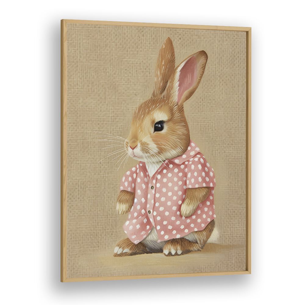 Pink Perfection Bunny's Style Kids Art Artwork in Oak Wood Plain Frame
