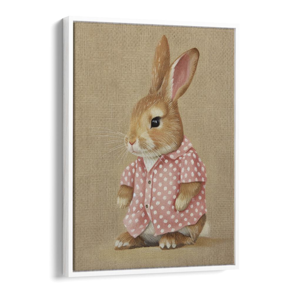 Pink Perfection Bunny's Style Kids art painting Artwork in White Floater Frame
