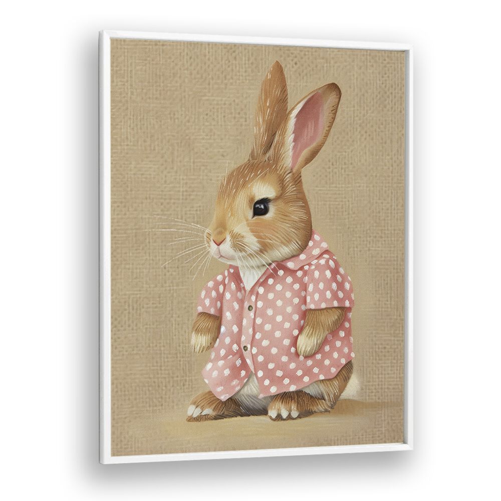 Pink Perfection Bunny's Style Kids art Artwork in White Plain Frame
