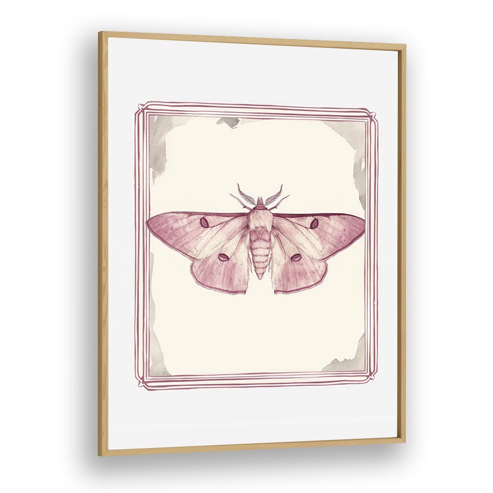 Pink Petal Flutter Kids Art Artwork in Oak Wood Plain Frame
