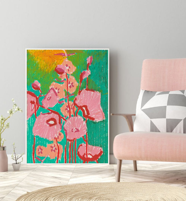 Pink Poppies By Ania Zwara Botanical Flower Paintings Artwork Placed Near Wall