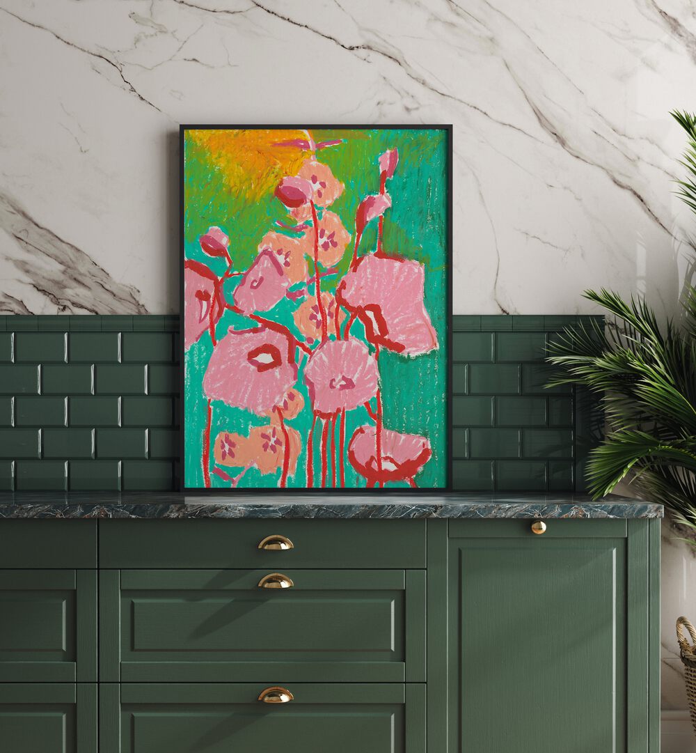 Pink Poppies By Ania Zwara Botanical Flower Paintings Artwork Placed  Near Wall