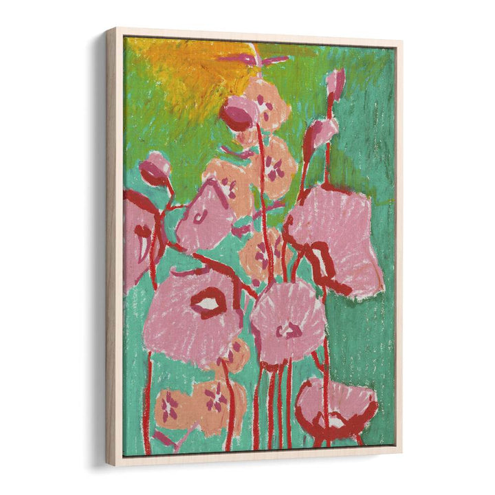 Pink Poppies By Ania Zwara Botanical Flower Paintings Artwork in Oak Wood Floater Frame