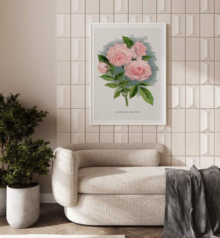 Pink Rose Botanical Flower Paintings Artwork Placed on a wall