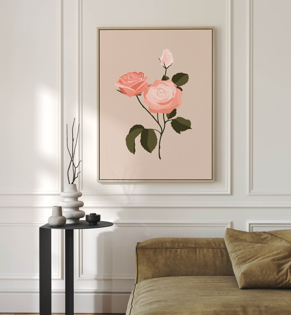 Pink Rose I Botanical Flower Paintings Artwork Placed on a wall