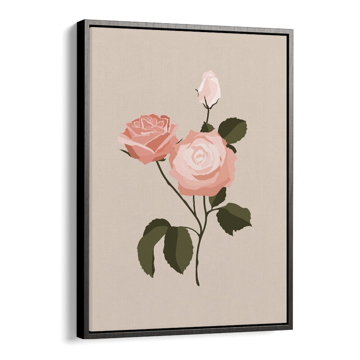 Pink Rose I Botanical Flower Paintings Artwork  in Black Floater Frame