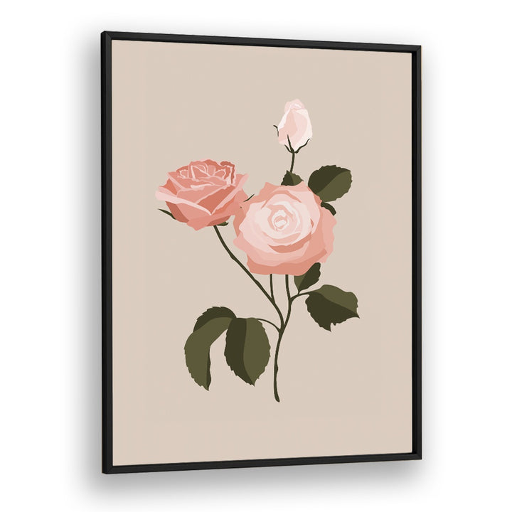 Pink Rose I Botanical Flower Paintings Artwork  in Black Plain Frame