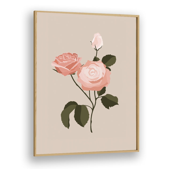 Pink Rose I Botanical Flower Paintings Artwork in Oak Wood Plain Frame