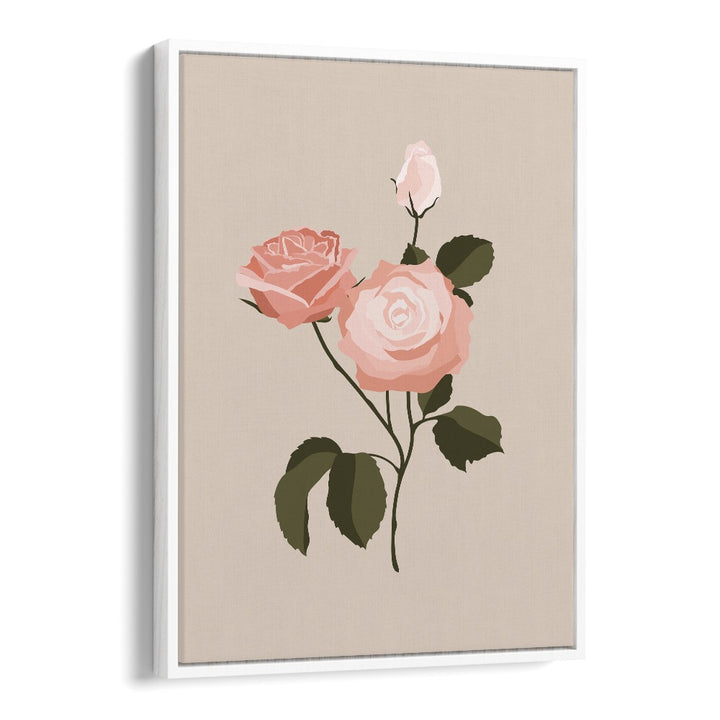 Pink Rose I Botanical Flower Paintings Artwork  in White Floater Frame