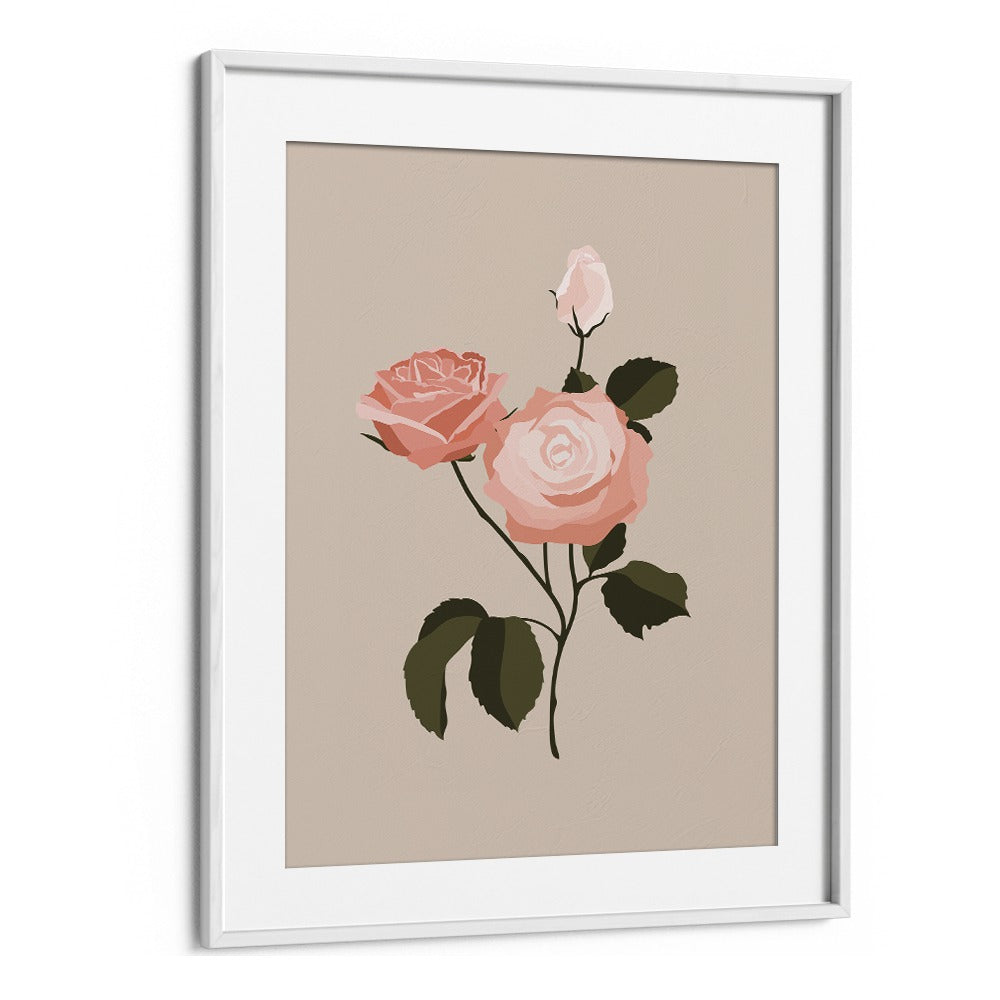 Pink Rose I Botanical Flower Paintings Paintings Artwork  in White frame With Mount