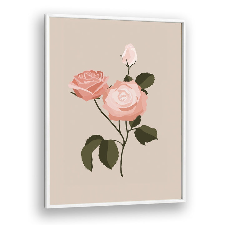 Pink Rose I Botanical Flower Paintings Artwork  in White Plain Frame