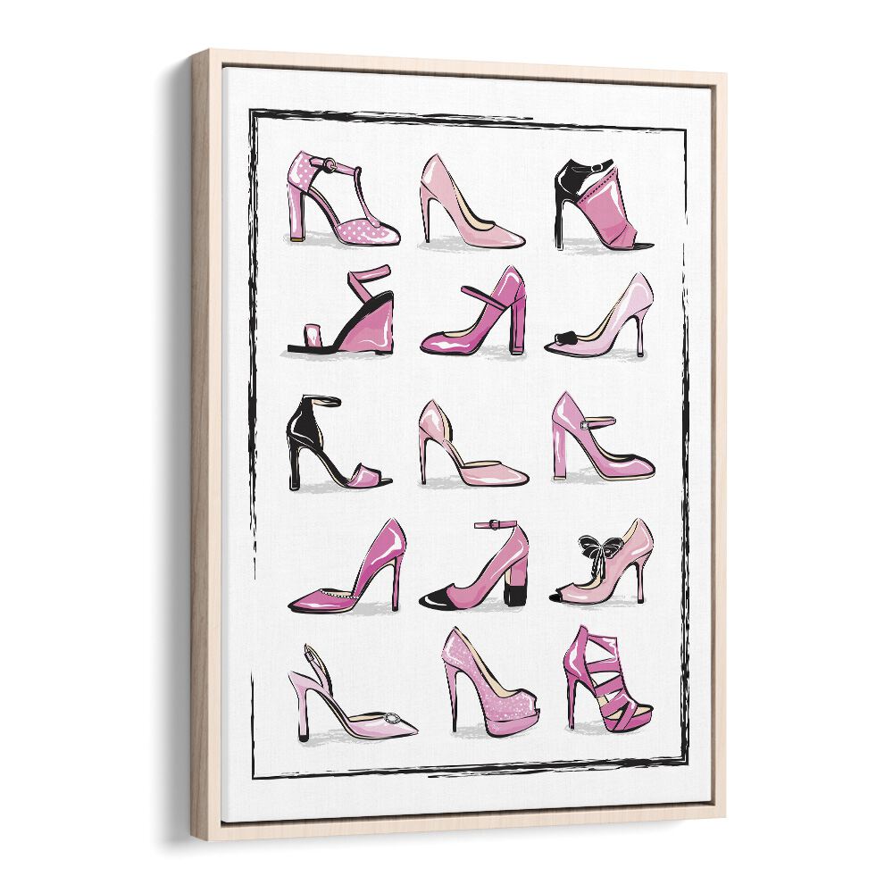 Pink Shoes Fashion Art Artwork in Oak Wood Floater Frame
