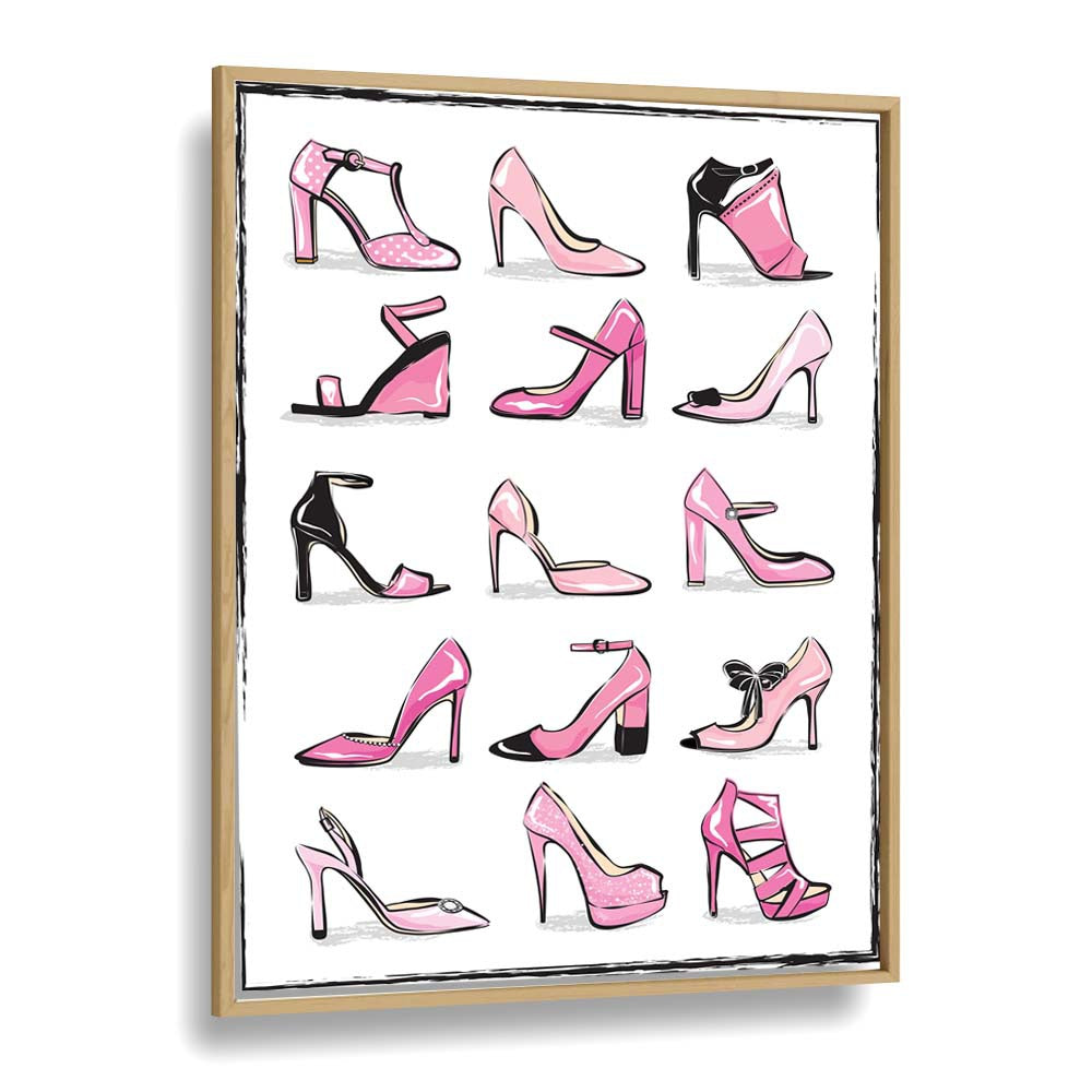 Pink Shoes Fashion Art Artwork in Oak Wood Plain Frame
