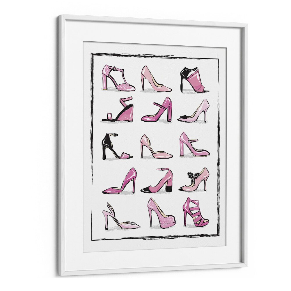 Pink Shoes Fashion Art Artwork in White Frame With Mount