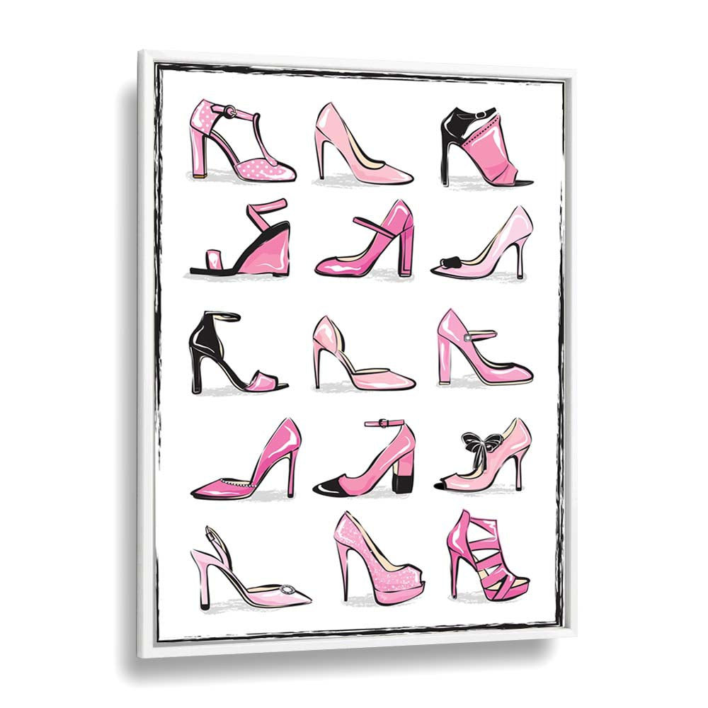 Pink Shoes Fashion art Artwork in White Plain Frame
