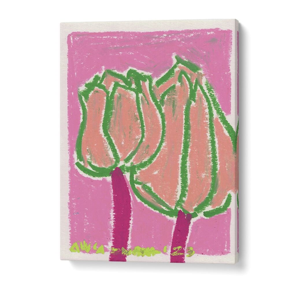 Pink Tulips By Ania Zwara Botanical Flower Paintings Artwork in Gallery Wrap