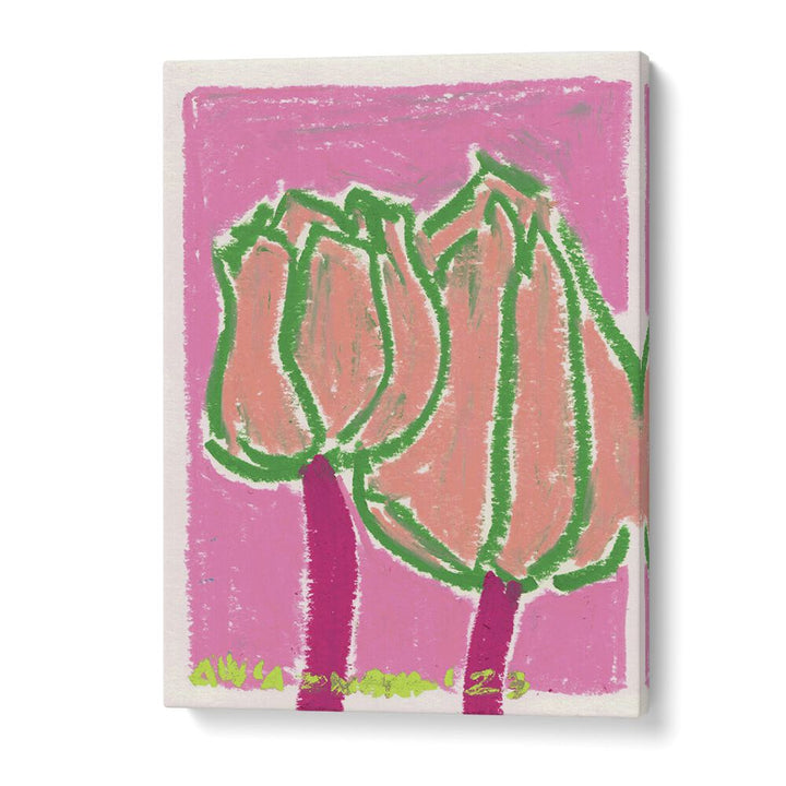 Pink Tulips By Ania Zwara Botanical Flower Paintings Artwork in Gallery Wrap