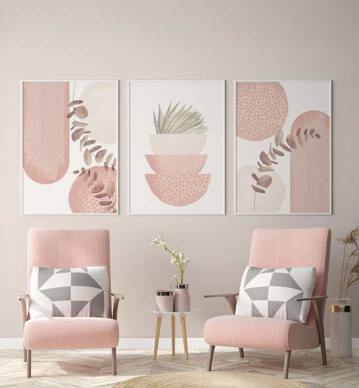 PINK BOHO SET , SET OF 3 PAINTINGS