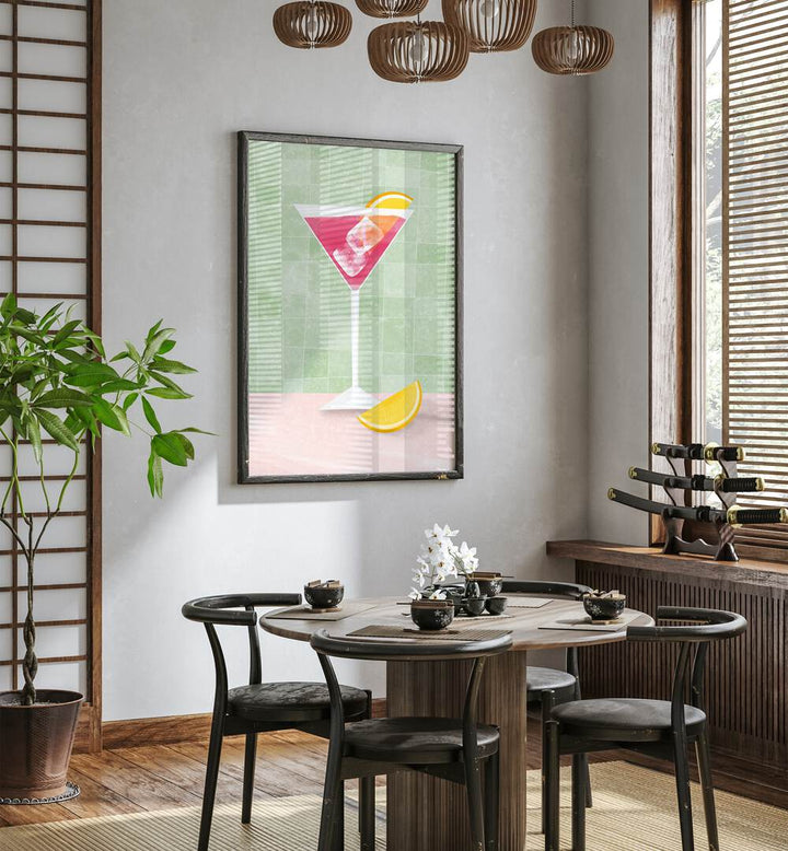 Stylish PINK COCTAIL II, BAR art piece enhancing a chic cafe setting with a refreshing cocktail illustration.