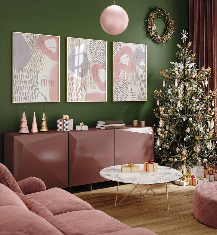 PINK DREAMING SET, SET OF 3 PAINTINGS adds elegance and serenity to any living space with soft pink hues.