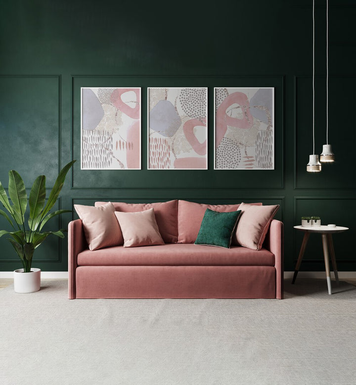 Elegant PINK DREAMING SET, SET OF 3 PAINTINGS, enhances your space with soft pink hues and serene design elements.