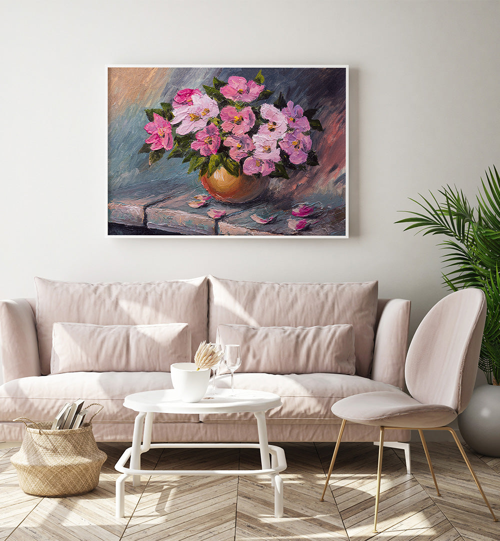 PINK FLOWERS , VINTAGE EUROPEAN PAINTINGS