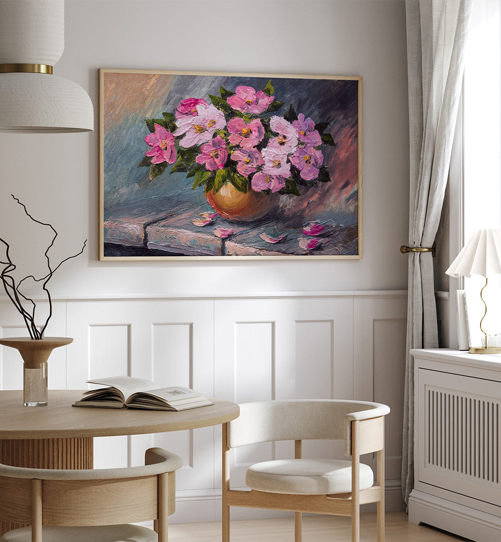 PINK FLOWERS , VINTAGE EUROPEAN PAINTINGS