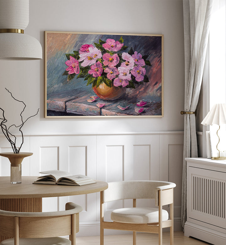 PINK FLOWERS , VINTAGE EUROPEAN PAINTINGS