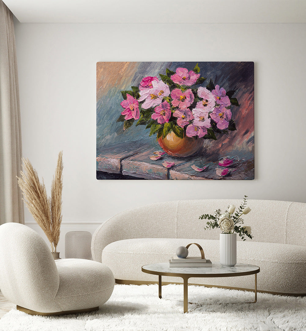 PINK FLOWERS , VINTAGE EUROPEAN PAINTINGS