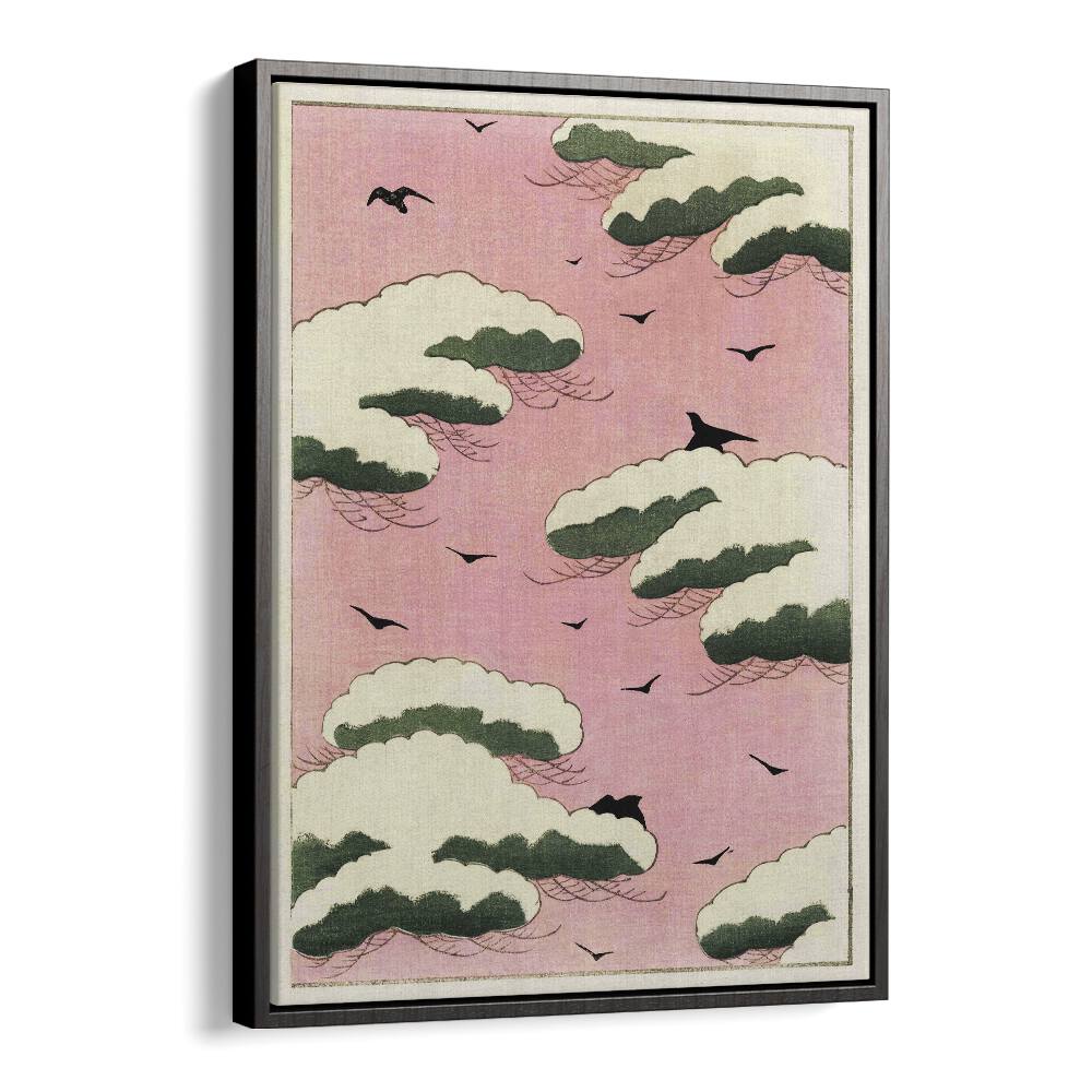 Pink Sky By Watanabe Seitei (1893-1896) Japanese Art Artwork in Black Floater Frame
