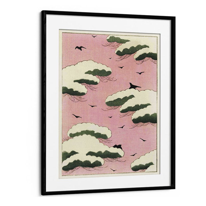 Pink Sky By Watanabe Seitei (1893-1896) Japanese Art Artwork in Black Frame With Mount
