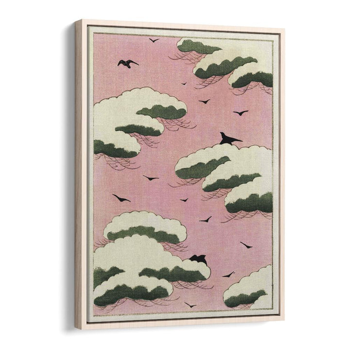 Pink Sky By Watanabe Seitei (1893-1896) Japanese Art Artwork in Oak Wood Floater Frame
