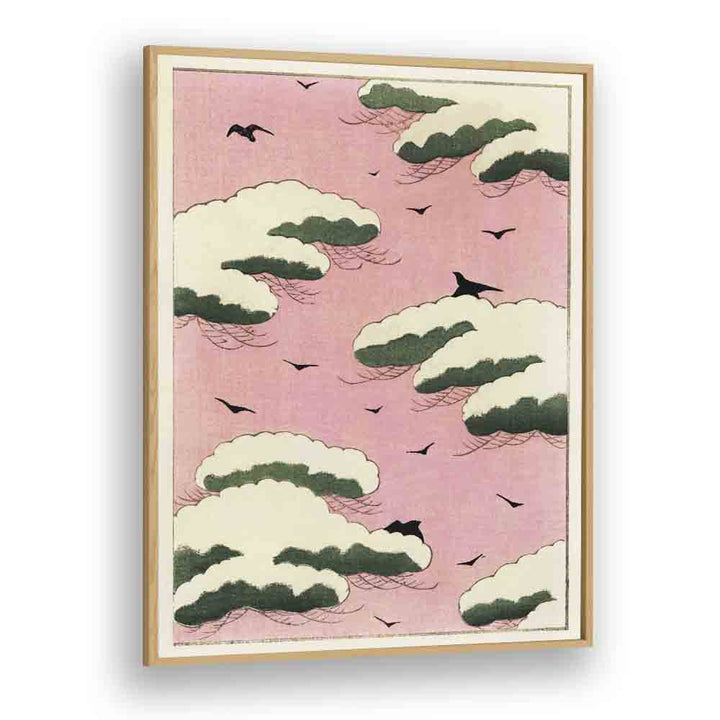 Pink Sky By Watanabe Seitei (1893-1896) Japanese Art Artwork in Oak Wood Plain Frame
