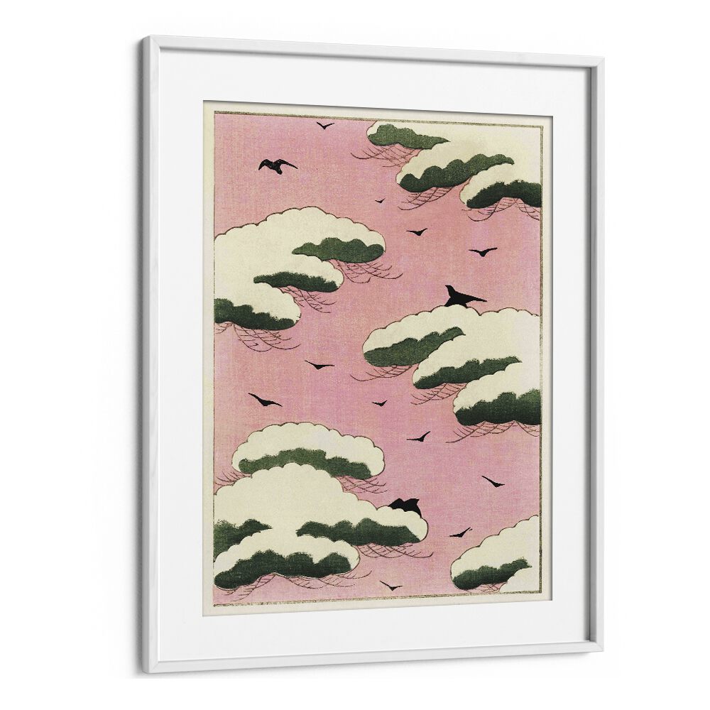 Pink Sky By Watanabe Seitei (1893-1896) Japanese Art Artwork in White Frame With Mount
